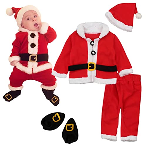Image of OLLULL Baby Santa Costumes 4PCS Unisex Infant Christmas Outfits For Girls' Boys' （2-6Months）