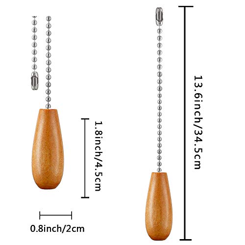 Ceiling Fan Light Pull Chain Extension, 12 Inches Wood Color Wooden Light Chain Pull Extender Ornaments For Ceiling Light Lamp (Nickel Chain) 4 Pcs #TOP1
