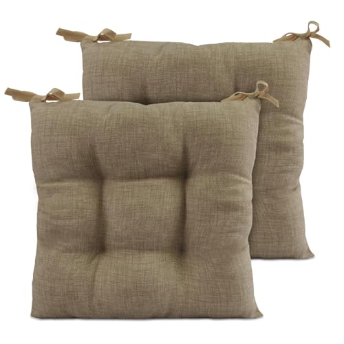 TIENDA EURASIA – Pack de 2 Cojines para Asiento | 50% Algodón y 50% Poliéster | 40x40x8 cm | Funda de Tela Lavable | Cremallera | Relleno de Fibra Acolchada | Cojines Exterior Jardin (Beige)