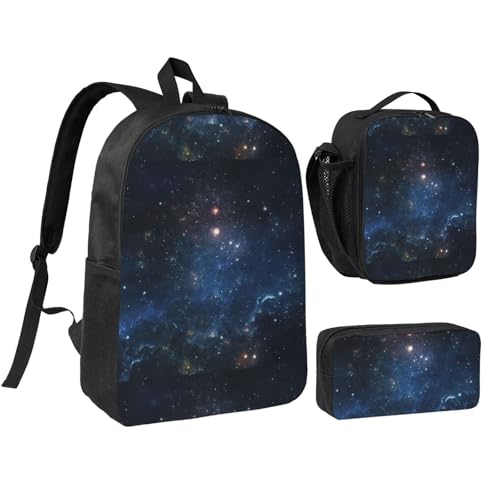 Backpack Set with Lunch Bag & Pencil Case Galaxy Space. Print Oxford Fabric Portable Useful Bag Set