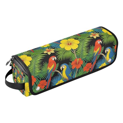 Organizador 2 en 1 para herramientas de cabello con tapete para plancha, portátil para planchas, rizadores y accesorios de viaje en verde con diseño de loros tropicales