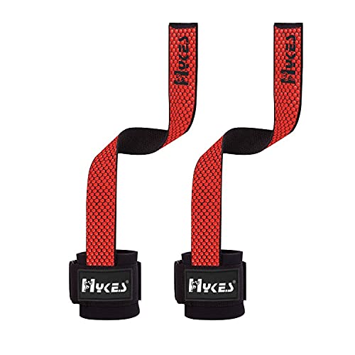 HykesSilica Gel Weight Lifting Straps, Pull ups Hand Grips with Padding, Wrist Protector for Weightlifting, Workout, Crossfit, Bodybuilding, Powerlifting, Training for Men and Women (Hykes - Red)