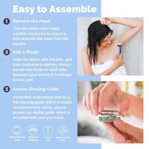 Jungle Culture Safety Razor for Women & Men in Blue • Reusable Metal Razor • No Blades Included - Fits All Double Edge Blades • Eco Friendly • Shaving Guide included • for Body & Face - Image 3