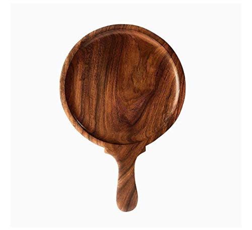 Image of Wooden Pizza Pan, Pizza Serving Tray of Kitchen|| Platter || Sheesham || 9 Inch, Overall 13 Inch
