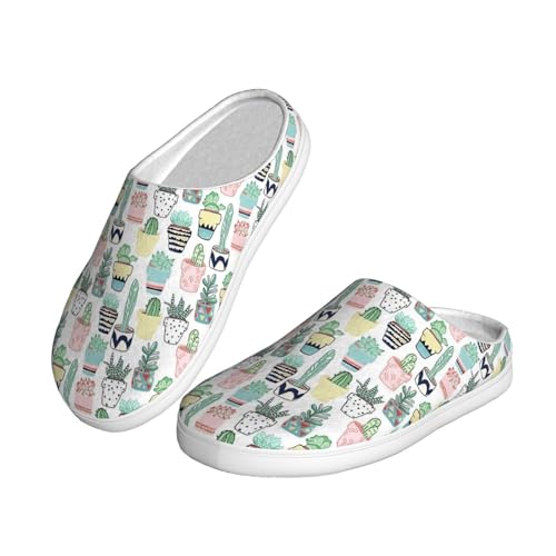 Cute Cacti in Pots Full Print Flannel Slippers，Soft Warm Upper, Anti-Slip TPR Sole, for Casual Use2