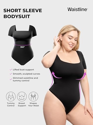 WAISTLINE Women's Short Sleeve Bodysuit - Seamless Tummy Control Shapewear - Body Sculpting & Shaping T Shirt