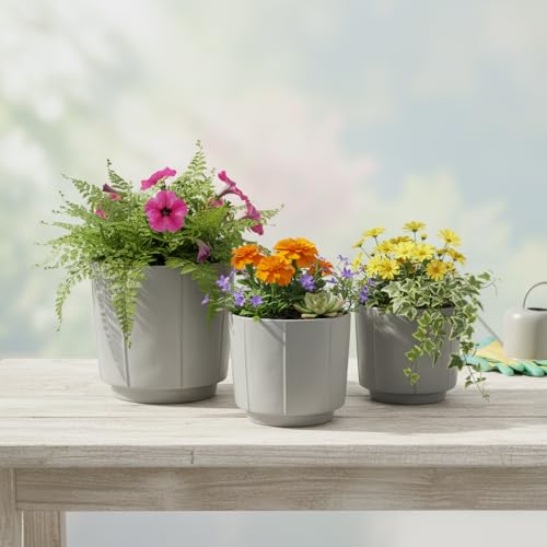 Image of Xtore Urban Ceramic Planter Set | Clean Minimal Plant Pots for Home, Office & Living Room Decor - (Set of 3, Grey, Planter ONLY)