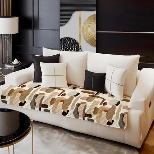 Image of Decorian Premium Soft Quilted Velvet Sofa Cover Mat, Sofa Seat Runner for Couch (Abstract Shapes, 2 Pcs Arm Rest)