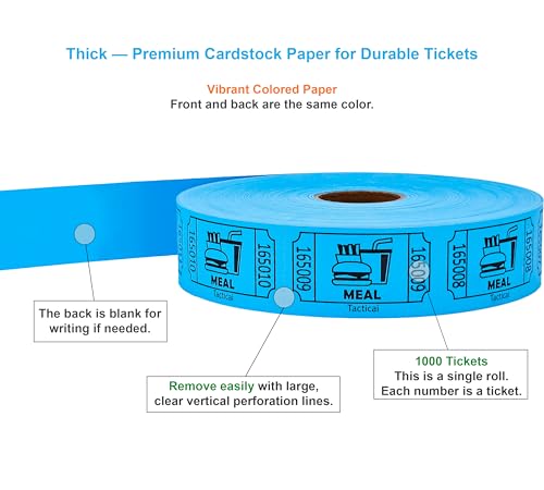 Image of Tacticai 1000 Food & Meal Raffle Tickets, Single Roll, Blue