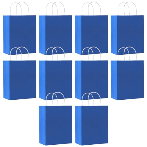 SHUBEIEUMI Paquete de 10 Bolsas de Regalo, Bolsas de Papel Kraft con Asas, 21 x 15 x 8 cm, Reutilizables Bolsas de Regalo para Embalaje Fiestas de Cumpleaños Bodas-Azul Rey