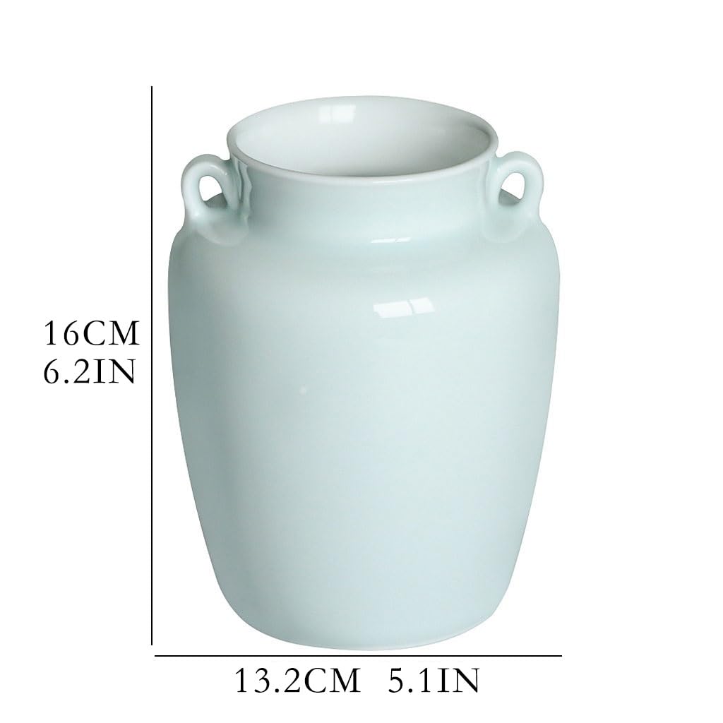 Wazon Retro prosta niebiesko-biała porcelana podwójne ucho słoik na kwiaty wazon strona główna salon kompozycja kwiatowa stół naczynie na kwiaty Dekoracje domu
