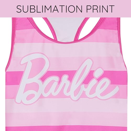 Barbie Girls Racerback UPF 50+ Tankini Top and Swim Shorts Outfit Set Little Kid to Big Kid Sizes (4-14-16)3