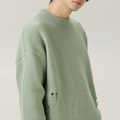 Mens Distressed Sweater Crewneck Pullover Sweater Long Sleeve Knit Sweater Casual Loose Fit Sweater Fall Winter Tops3