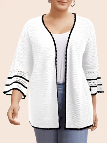 BeautyNee Plus Size Womens Clothing Lightweight Knit Cardigan Short Sleeve Shawl Wraps Oversized Beach Cover Up3