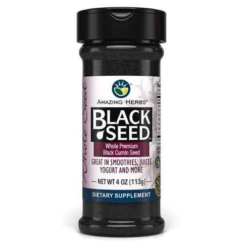 Amazing Herbs Whole Premium Black Cumin Seed - Nigella Sativa Seeds, Organic, Gluten-Free, Non-GMO, Supports Immune System, Cardiovascular Health, & Digestion - 3 oz