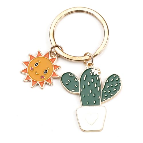 Tranbath Llavero de acero inoxidable con bonito diseño de planta de cactus y colgante de sol, regalos personalizados para mujeres, regalo de cumpleaños para la buena novia, mamá y más, plata, S
