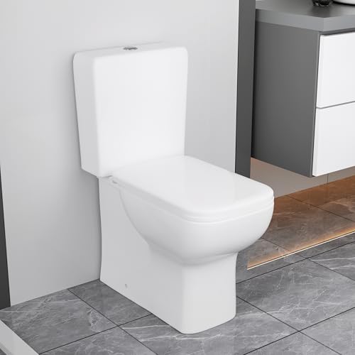 Inodoro de dos piezas WinZo WZ5813 con descarga trasera, diseño cuadrado, doble descarga 1.1/1.6 GPF, descarga horizontal, para baño, blanco miniatura 3