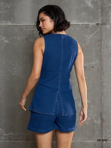 Image of Sassafras Women's Denim Front Open Sleeveless - Casual Streetwear Denim Tops