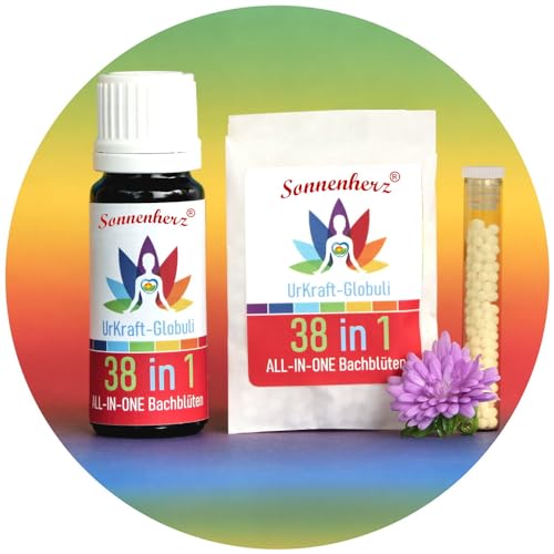 38 in 1: Alle 38 BACHBLÜTEN in EINEM Premium-Globuli. ALLES, was Bachblüten ausmacht für Einklang, Lebensfreude & Transformation. 21g Vorteils-Set von Sonnenherz