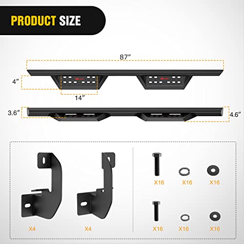 Image of Nilight Running Boards for 2019-2026 Chevy Silverado GMC Sierra 1500 2020-2026 Chevy Silverado GMC Sierra 2500HD 3500HD Crew Cab 3.6 Inch Drop Side Steps Bolt-on Black Powder Coated
