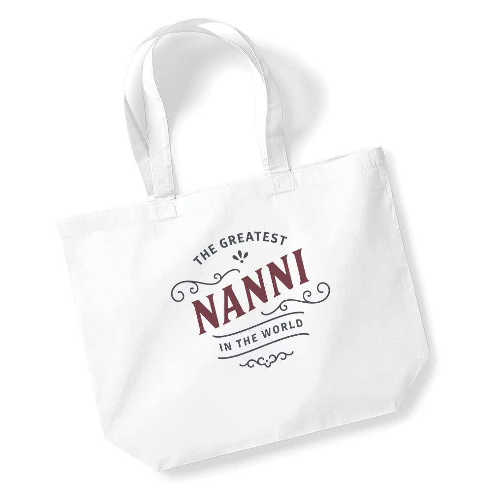 D Design Invent Print! Nanni Gift Bag Tote Shopping Bag Birthday Gift Present for Nanni Keepsake Idea - Size: 47cm x 40cm x 12cm (White)