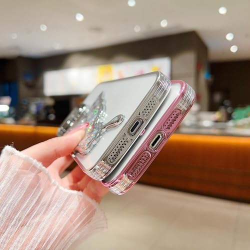 Image of mobistyle Designed for iPhone 14 Plus Cover with Glitter Cute Butterfly Electroplating Design Back Cover Case for Women Teen Girls (Silver)