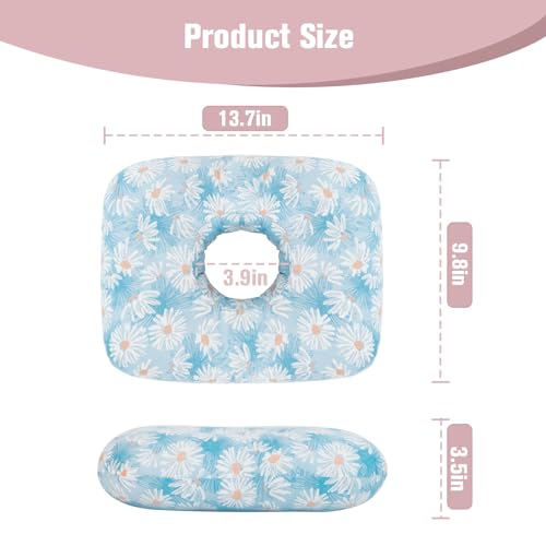 Ear Piercing Pillow for Side Sleeper with Hole for Relief Ears Pain CNH Piercing Pain Sleeping Pressure Sore, Comfortable Support Ear Guard Pillow to a Restful Sleep, Blue and White Daisy