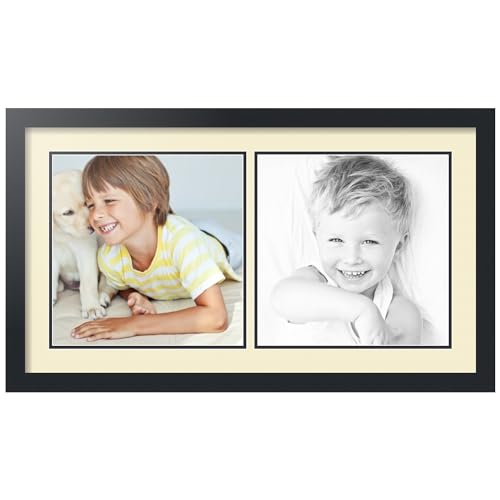 ArtToFrames Collage Photo Frame Double Mat with 2-12x12 Openings with Satin Black Frame and Oyster mat.