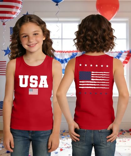 Image of Ithalt Girls 4th of July Tank Top for Kids Boys USA Patriotic Shirt American Flag Tshirt Red White and Blue Sleeveless