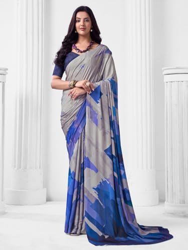 Image of SIRIL Women's Printed Crepe Silk Saree with Unstitched Blouse Piece