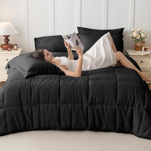 JOLLYVOGUE Queen Comforter Set 7 Pieces - Black Bed in a Bag Ultra-Soft - Goose Down Alternative - Premium 1800 Series with Comforter, Sheets, Shams & Pillowcases — view 6