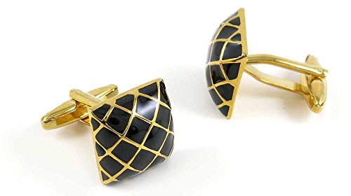 1 Par de Mancuernillas de Hombre con Cuadrícula de Esmalte miniatura 1