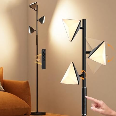 ROTTOGOON LED Tree Floor Lamp, 36W Dimmable Tall Standing Lamp with Remote & Touch Control, 2700K-6500K 4 Color Temperatures, 3 Rotatable LED Lights Floor Lamps for Living Room, Bedroom, Office Cover