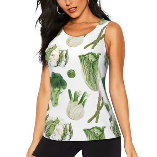 Camiseta sin mangas para mujer, con estampado de espárragos, brócoli, sin mangas, para yoga, gimnasio, correr, Negro, Large