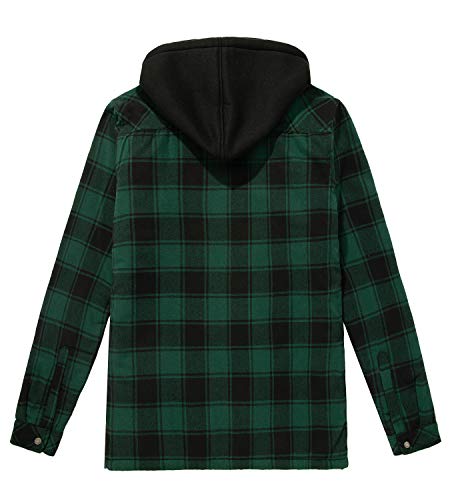 WenVen Men's Thicken Plaid Flannel Quilted Shirts Jacket with Removable Hood2