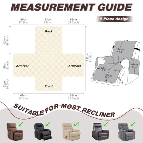 Image of TAOCOCO 100% Waterproof Recliner Covers, Recliner Sofa Covers with Leg Straps, Reversible Recliner Couch Cover for Reclining Chair, Washable Couch Protector for Pets Kids(1 Seater 25 inch, Coffee)