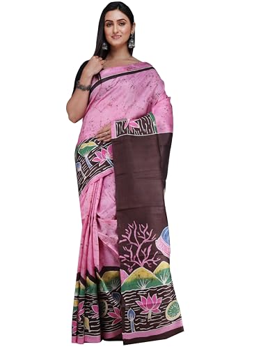 Retro Urban Weaves Pink Colour Pure Murshidabad Silk Pichwai Motif Batik Printed Saree From Bengal