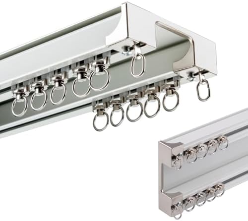 Heavy-Duty Double Track Curtain Rail Set | Ceiling Mounted Aluminum Curtain Track for Living Room & Bedroom | 420cm Room Divider | Stylish Champagne Finish