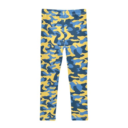 Blue and Yellow Stripes Pattern Girls Leggings Soft Comfortable Athletic Leggings Dancing Pants for 4-10 Years2
