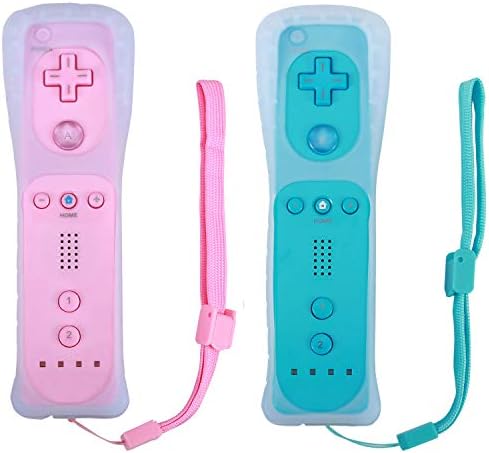 Poulep 2 Packs Gesture Controller for Wii Wii U Remote Gamepad with Silicone Case and Wrist Strap (Pink and Blue)