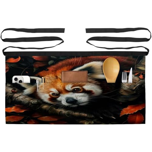 Demi-tablier de cuisine panda rouge lot de 3 pour pâtisserie et bistrot