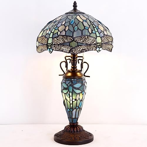 Image of WERFACTORY Tiffany Table Lamp Stained Glass Desk Reading Light 22 Inch Tall