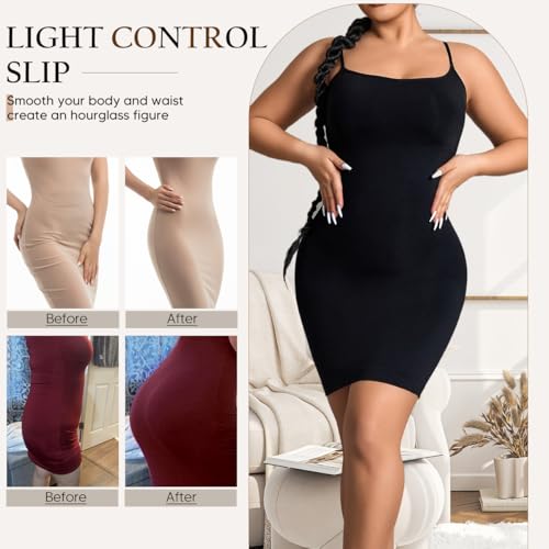 BampooPanPa Shapewear Slip Dress for Women Under Bodycon Dress Tummy Control Adjustable Spaghetti Strap Slimming Cami Slip (Black, Large) — view 4