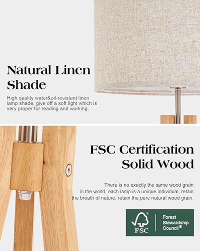 elyona nordic wood tripod floor lamp modern reading standing lamp for living room 3 color temperatures led bulb included flaxen lamp shade boho natural wooden floor lamp for bedroom office kids room