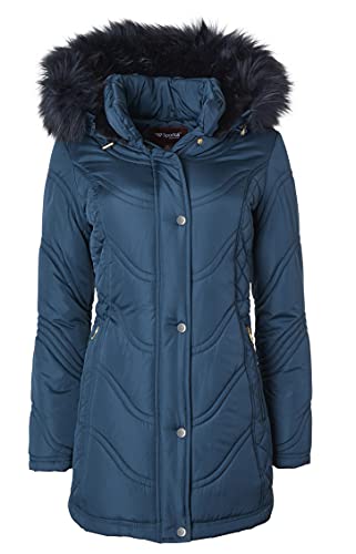 Sportoli Jackets for Women Quilted Down Alternative Longer Winter Coat with Fur Trim Hood