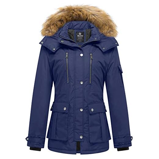 Wantdo, dam, vinter, bomull. vadderad kappa, varm vindtät utomhusjacka, klassisk, medellång parkas, fuskpäls, luva, rock, blå, S