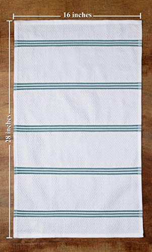 Sticky Toffee Cotton Terry Kitchen Dish Towel, 4 Pack, 28 In X 16 In, Turquoise Stripe #TOP3