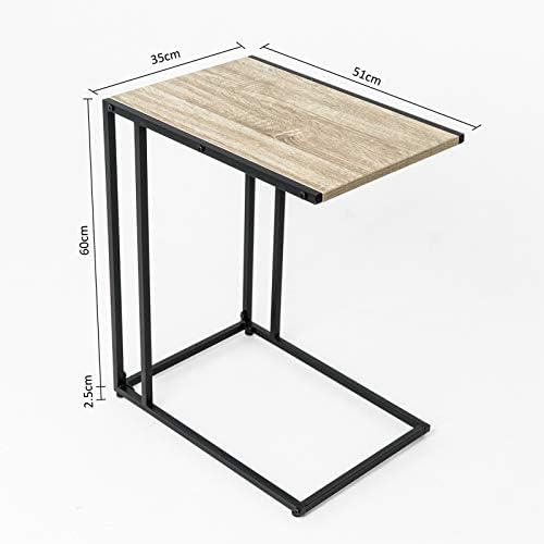 C-Hopetree C-Shaped Side End Coffee Table, Small Slide under Coach Sofa Snack C Table for Laptop, Black Metal Frame, Modern Industrial Wood Look