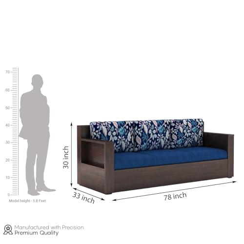 Image of Sheesham Wood 5 Seater Sofa Set with Cushion for Living Room Home Hall Wooden 3+1+1 Sofa for Hotel Office (Walnut Finish)