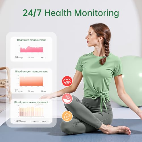 Image of Smart Ring for Women & Men, Health Tracker Ring with Heart Rate, Blood Oxygen,Blood Pressure, IP68 Waterproof Fitness Ring, Sleep Tracker for iPhone and Android, No APP Fee (Green, 6#)